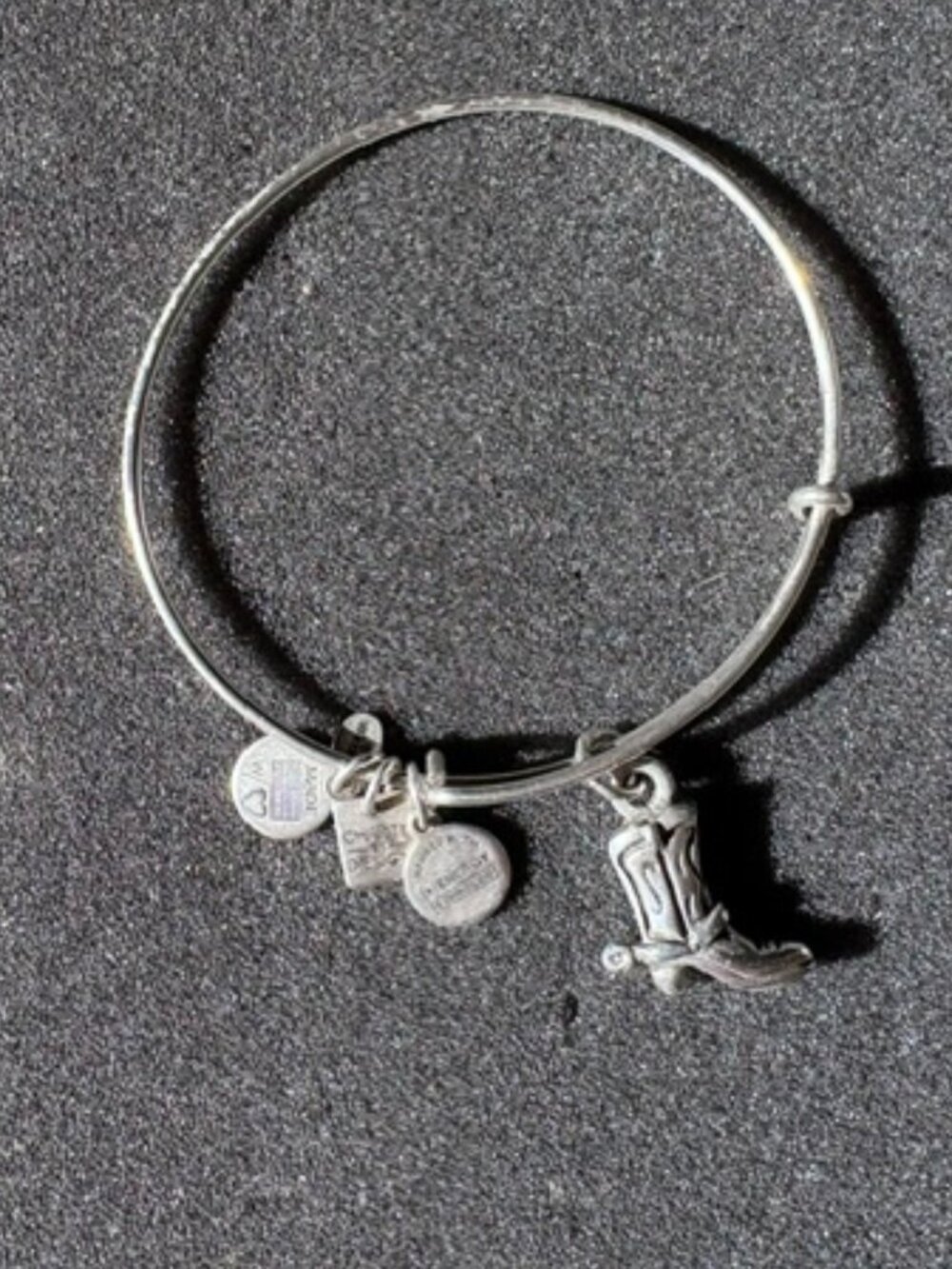 Y2K Alex + Ani Western Boot Silver Expandable Charm Bracelet Unisex Made in US